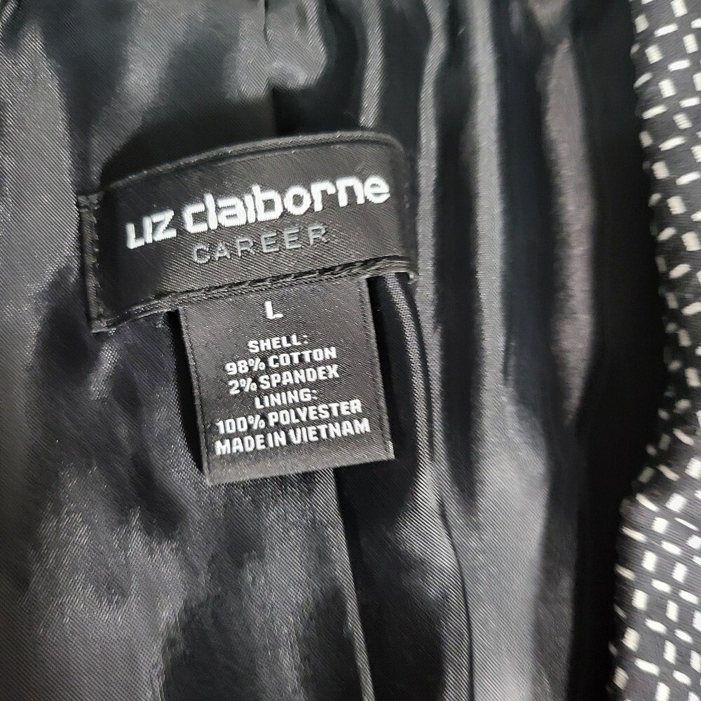 Liz Claiborne Career Blazer Black White Patterned One Button Jacket L - Picture 3 of 11